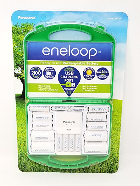 Panasonic Eneloop Rechargeable Battery Kit/Set 6 x AA, 4 x AA, with C and D adapters