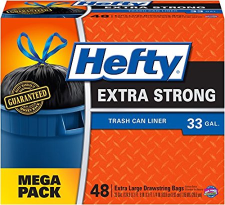 Hefty Drawstring Trash Can Liner Bags, 33 Gallon, 48 Count