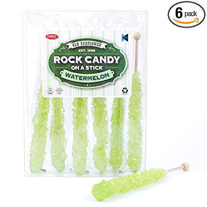 Extra Large Rock Candy Sticks (22g): 6 Light Green Rock Candy Sticks - Watermelon - Individually Wrapped for Party Favors, Candy Buffet, Showers, Receptions, Old Fashioned Espeez Bulk Candy on a Stick