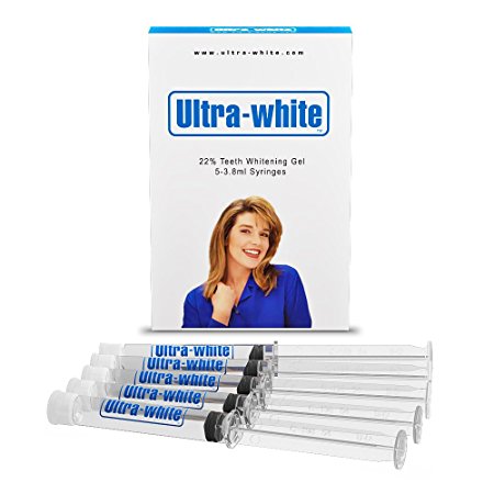 The Best Teeth Whitening Gel- Ultra White © Pharmaceutical Grade 16% System for Whitening Only One Hour a Day- Large 5 Syringe-#1 Brand Prescribed By Cosmetic Dentists