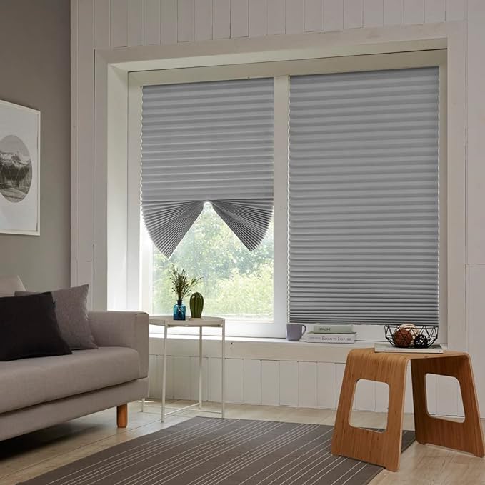 Foiresoft No Tools Pleated Fabric Shades, Temporary Window Blinds, No Drilling Self Adhesive Blinds, Easy to Cut and Install, Trim at Home, Cordless Blackout White, 35 in X 70 in, 2 Pack