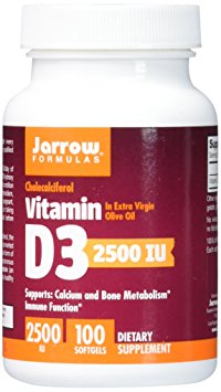 Jarrow Formulas Vitamin D3, For Immune and Bone Support, 2500IU, 100 Softgels