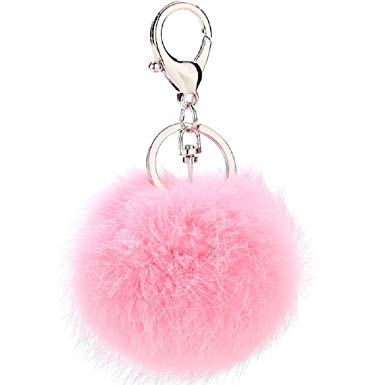CHMING Cute Genuine Rabbit Fur Ball Pom Pom Keychain for Car Key Ring Handbag Tote Bag Pendant