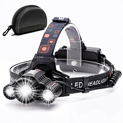 Headlamp ,Cobiz Rechargeable 4 Modes 6000 Lumen LED Headlight With Adjustable Headband and 90 Degree Moving Light, Choice For Camping Caving Hiking Outdoor Activities