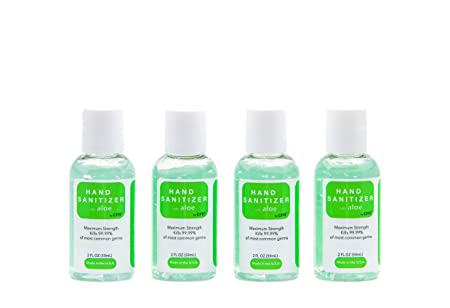 Hand Sanitizer Gel with Infused Aloe Vera Gel - 4 Pack of 2oz Travel Size - USA Made | 70% Ethyl Alcohol by Volume | Protect Against Germs