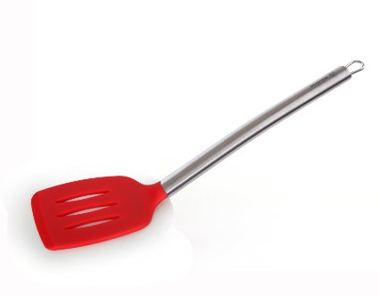 iNeibo Kitchen Silicone Slotted Turner Spatula - With Strong Silicone Covering Head And Stay-cool Stainless Steel Handle