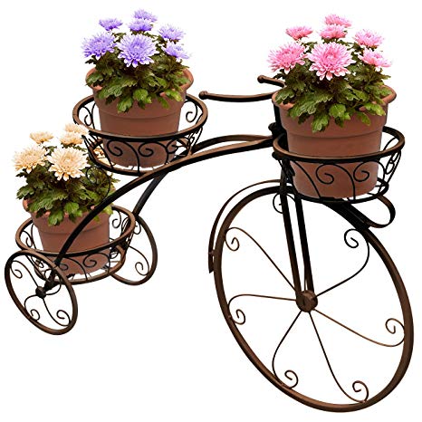 Sorbus Tricycle Plant Stand - Flower Pot Cart Holder - Ideal for Home, Garden, Patio - Great Gift for Plant Lovers, Housewarming, Mother’s Day - Parisian Style (Bronze)