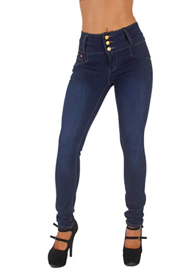 Style G354- Colombian Design, High Waist, Butt Lift, Levanta Cola, Skinny Jeans in Dark Blue