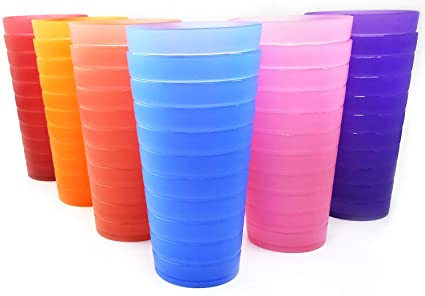 Unbreakable 32-ounce Plastic Tumbler Drinking Glasses, Set of 12 Multicolor - Dishwasher safe, BPA Free