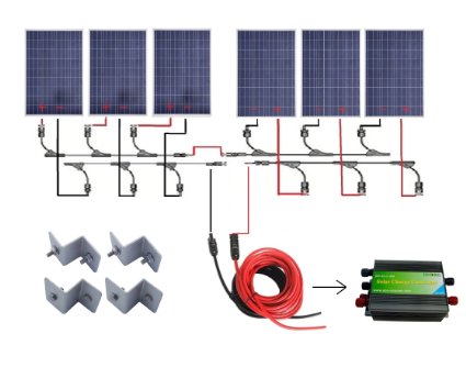 ECO-WORTHY 24 Volts 600 Watts Solar Powered System Off Grid: 6pcs 100W Poly-crystalline Solar Panel   45A PWM Charge Controller   32Ft Solar Cable Adapter   Y Branch MC4 Connectors   Z Mounting Brackets