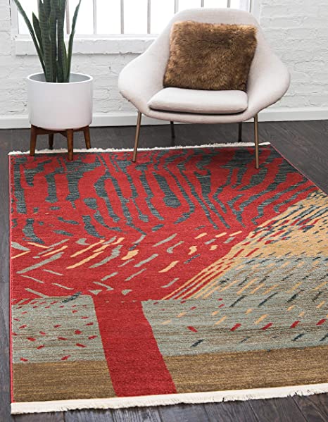 Unique Loom Fars Collection Modern Tribal Printed Design with Natural Hues Area Rug, 7' 0 x 10' 0 Rectangular, Red/Blue