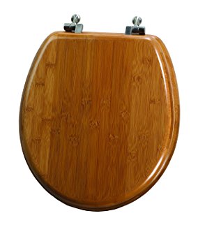 Mayfair 9401NI 568 Solid Bamboo Toilet Seat with Brushed-Nickel Hinges, Round, Dark Bamboo