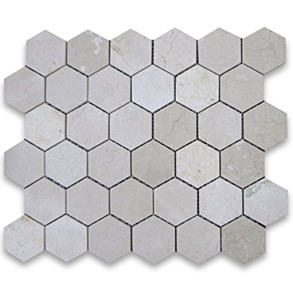 Crema Marfil Spanish Marble Hexagon Mosaic Tile 2 inch Polished