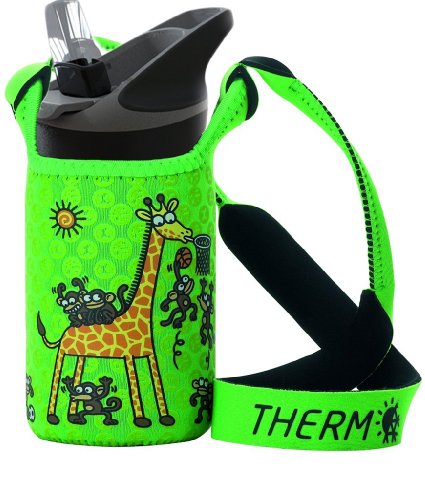 Laken Thermo Jannu Insulated Stainless Steel Kids Water Bottle Wide Mouth with Straw Cap and Handle 12 Ounce Kukuxumusu