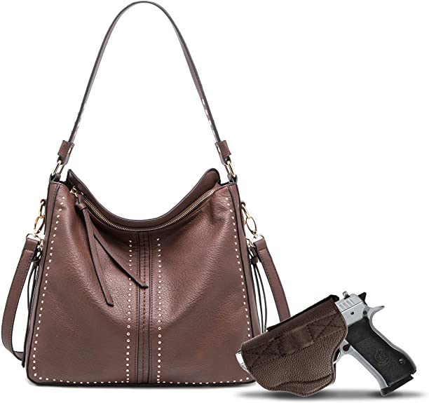 Large Concealed Carry Leather Hobo Purse For Women With Crossbody Strap And Detachable Holster