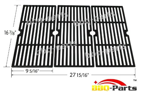 Hongso PCH763 Cast Iron Cooking Grid Replacement 68763 for Select Gas Grill Models by Charbroil, Kenmore and Others, Set of 3