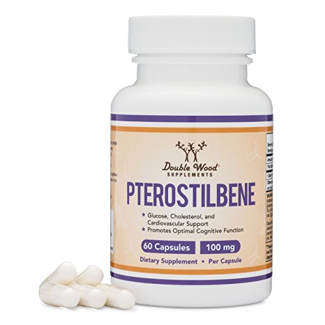 Pterostilbene 100mg Capsules (Third Party Tested) Made in the USA, 60 Capsules by Double Wood Supplements
