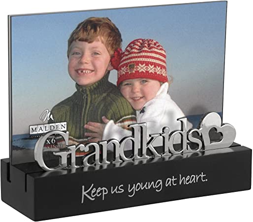 Malden International Designs Grandkids Desktop Expression with Silver Word Attachment Picture Frame, 4x6, Black