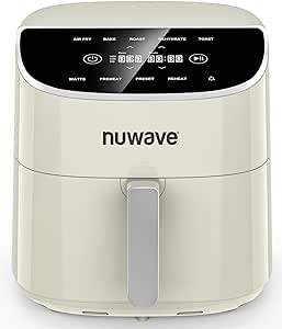 Nuwave Brio Plus 8 Qt Air Fryer, PFAS Free, New & Improved, Digital Touch Screen, Cool White Display, 50°F~400°F in Precise 5°, 5 Cook Functions, 100 Presets & 50 Memory, 3 Wattages 700, 1500, 1800