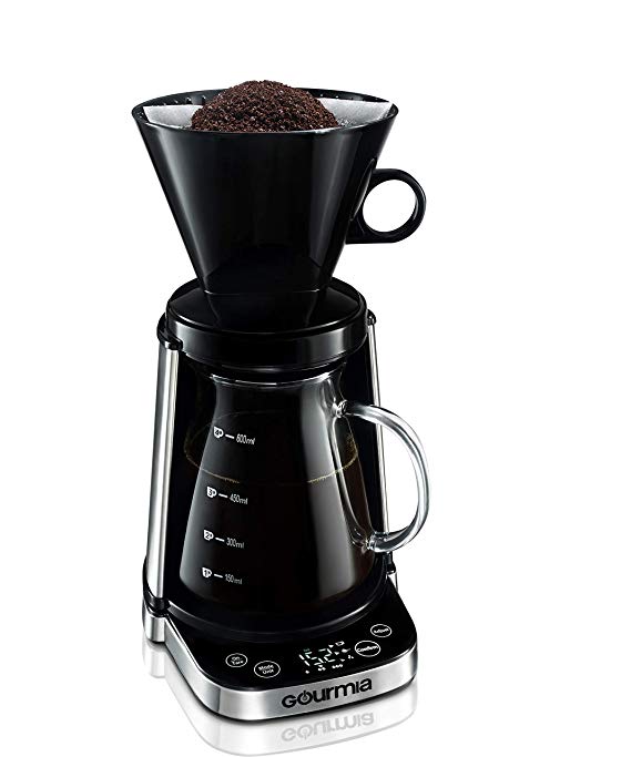 Gourmia GCM3250 Digital Touch Pour-Over Coffee Maker - Automatic and Manual Mode - Integrated Scale - Battery-Powered - 20-Ounce Capacity