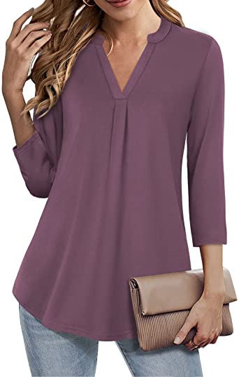 Lotusmile Women's V Neck 3/4 Sleeve Shirts Dressy Tops Business Casual Workwear Blouses