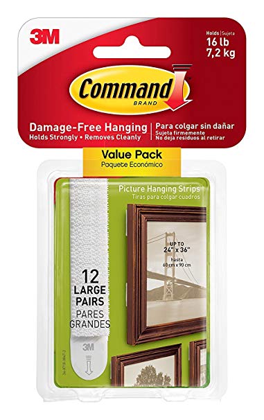 Command Large Picture-Hanging Strips, White, 12-Sets