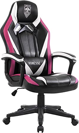 Girl Gaming Chair Rose, Racing Style Computer Chair with Massage, Carbon Fibre Modern Video Gaming Chair, Swivel Gaming Desk Chair, High Back Racing Gaming Chair, E-Sports Gamer Chair for Adults