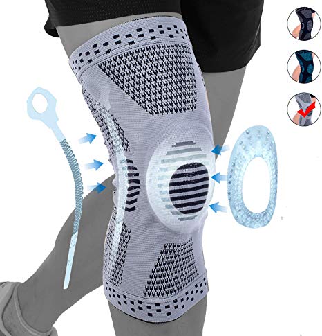 NEENCA Professional Knee Brace Compression Sleeve,Elastic Knee Wraps with Silicone Gel & Spring Support,Medical Grade Silicone Knee Protector for Meniscus Tear Arthritis Sports Men Women, Large