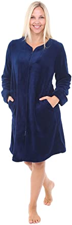 Alexander Del Rossa Womens Fleece Robe, Mid-Length Zip-Front Bathrobe