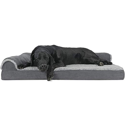 Furhaven Pet Dog Bed | Deluxe Orthopedic Faux Fur & Suede L Shaped Corner Chaise Lounge