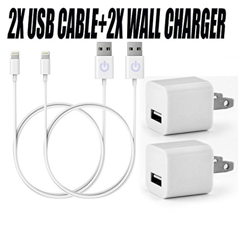 iPowerdirect 2X Wall Adapter Charger   2X 3.3ft Certified 8 Pin USB Cable Charger For iPhone 8 8 Plus 7 7 6 6S Plus iPod 5th Nano 7th (WHITE)
