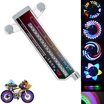 Colorful Bicycle Lights 16 LED spinning wheels Light Lamp 32 Pattern Bike Motorcycle Accessories Valve Flashing Spoke Light Cycling Bikes Bicycles Outdoor (20 Pattern)