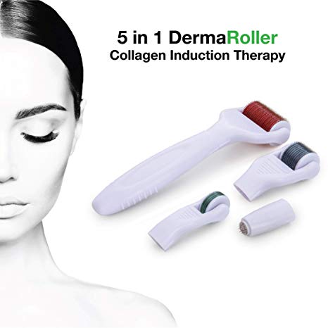 5-In-1 Skin Care Kit Microneedle Derma Roller (12c/2mm_240c/1.5mm_600c/1mm_11200/2mm Needle Count) for Wrinkles, Acne Scars, Cellulite Treatment, Stretch Marks, Hair Loss, Eye Bags, Puffy Eyes
