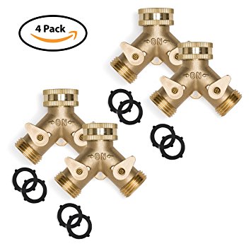 Morvat Heavy Duty Brass Garden Hose Connector Tap Splitter (2 Way) | 4 Pack