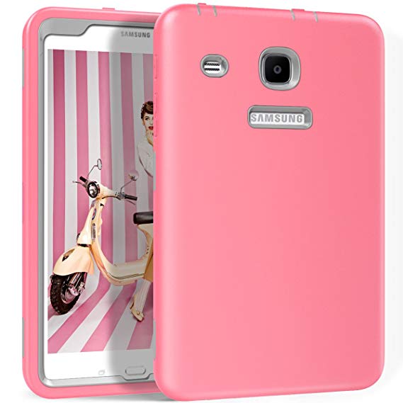 Galaxy Tab E 8.0 Case, Hocase Heavy Duty Shockproof Hybrid Silicone Rubber Bumper Hard Shell Full Body Protective Case for Samsung Galaxy Tab E 8" SM-T375/SM-T377/SM-T378 - Pink / Grey