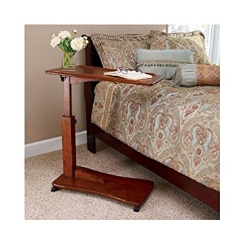 Wooden Bedside Eating Reading Study Table with Adjustable Height- Walnut Finish