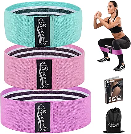 Booty Bands, Recredo Non Slip Resistance Bands for Legs and Butt, Workout Bands Exercise Bands Glute Bands for Women, 3 Pack - Training Ebook and Video Included