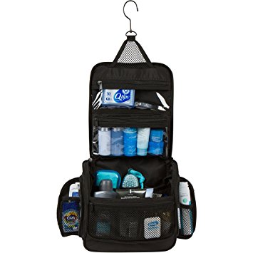 Toiletry Travel Bag and Hanging Organizer with Removable TSA-compliant Make-up and Essentials Clear Pouch - Perfect for Men & Women