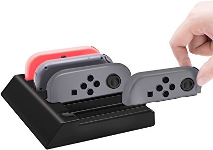 Joy-Con Charging Dock Station,SENQIAO Nintendo Switch Joy-Con Charger With 4 in 1 Compact Charge Dock with USB Cable and LED Indication (Black)