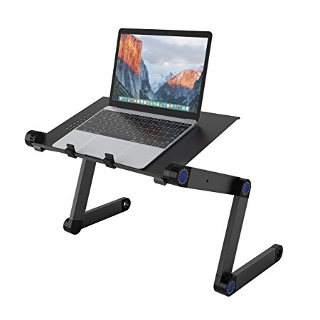 SLYPNOS Adjustable Laptop Stand Folding Portable Standing Desk Ventilated Aluminum Laptop Riser Tablet Holder Notebook Tray with 2 Edge Stoppers for Desk Bed Couch Sofa Floor, Black
