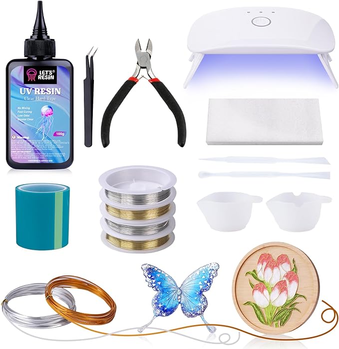 LET'S RESIN UV Resin Kit for Jewelry Making, DIY Multiple Shapes by Bubble Free UV Resin, Jewelry & Flat Aluminum Wires, UV Light, Resin Supplies for Coaster Painting, Crafting, Christmas Gifts