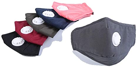 4PCS Non Medical Cotton Face Mask with Breathing Valve, Reusable&Washable Solid Color, Protection from Dust Pollen Pet Dander Other Airborne Irritants, Earloop Face Cover Unisex-Grey