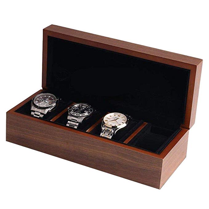 BingYes Wood Watch Box,with Ring Storage Bag Vintage Handmade Watch Box for Men/Women Watches (4 Slot)