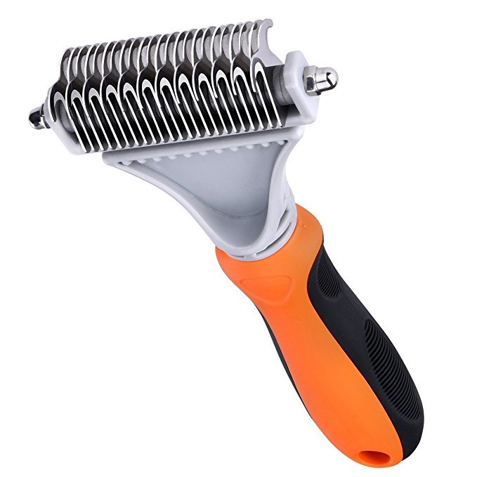 Pet Dematting Comb, TOPELEK Double Sided Grooming Brush Tool for Dogs & Cats, Stainless Steel Pet Safe Blades, Professional Tools for Removing Undercoat Knots, Mats & Tangled Hair