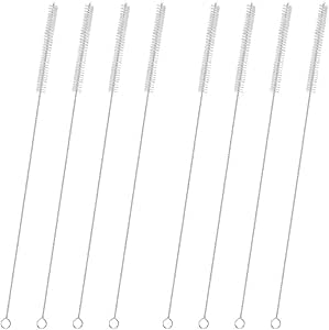 GFDesign Drinking Straw Cleaning Brushes Set 15" Extra Long 10mm Extra Wide Pipe Tube Cleaner Nylon Bristles Stainless Steel Handle - 15" x 3/8" (10mm) - Set of 8