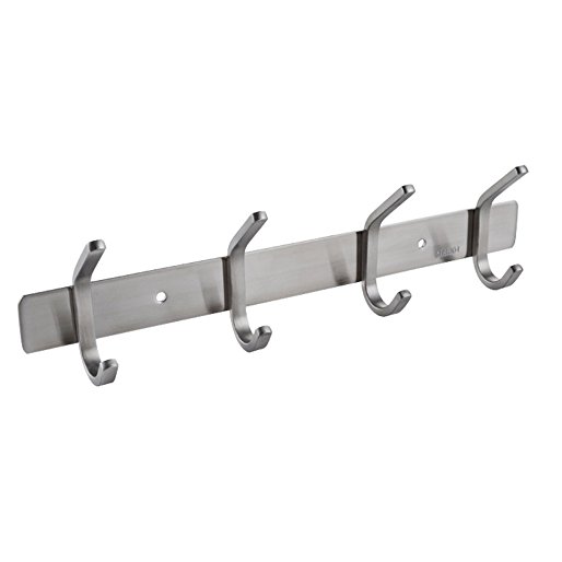 KES SUS 304 Stainless Steel Towel/Coat Hook Rack Rail Shelf with 4 Hooks Robe Hanger Bathroom Storage Organizer Wall Mount, Brushed Finish, AH203H4-2