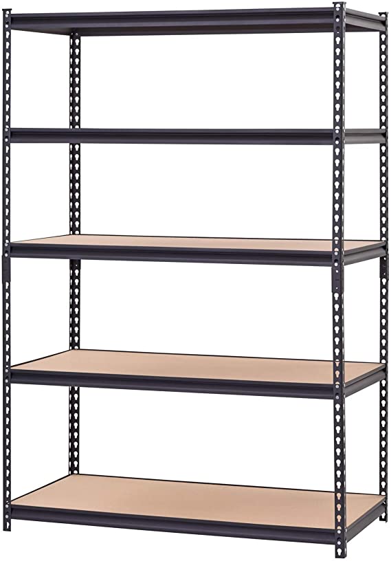 Muscle Rack 48"W x 24"D x 72"H 5-Shelf Steel Shelving - Black | 5 Particle Board Shelves Support Loads