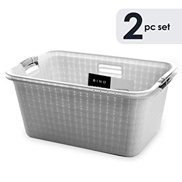 BINO Woven Plastic Laundry Hamper Storage Basket, Light Grey