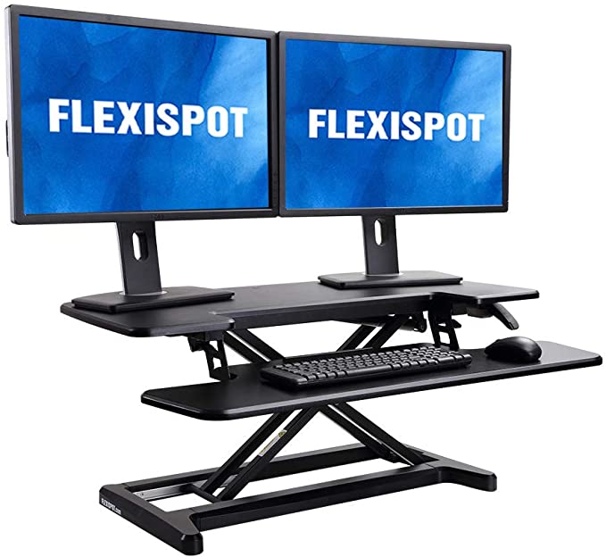 FLEXISPOT Stand Up Desk Converter - 35 Inch Height Adjustable Standing Desk Riser, Black Home Office Desk for Dual Monitors and Laptop (M7MB)