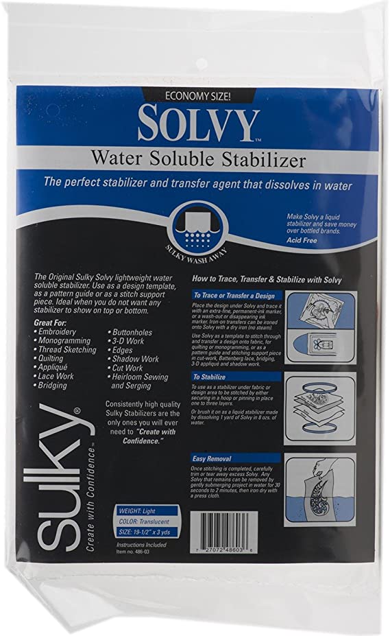 Sulky 486-3 Stabilizers Solvy Water Soluble Fabric Stabilizer, 19-1/2-Inch by 3-Yard